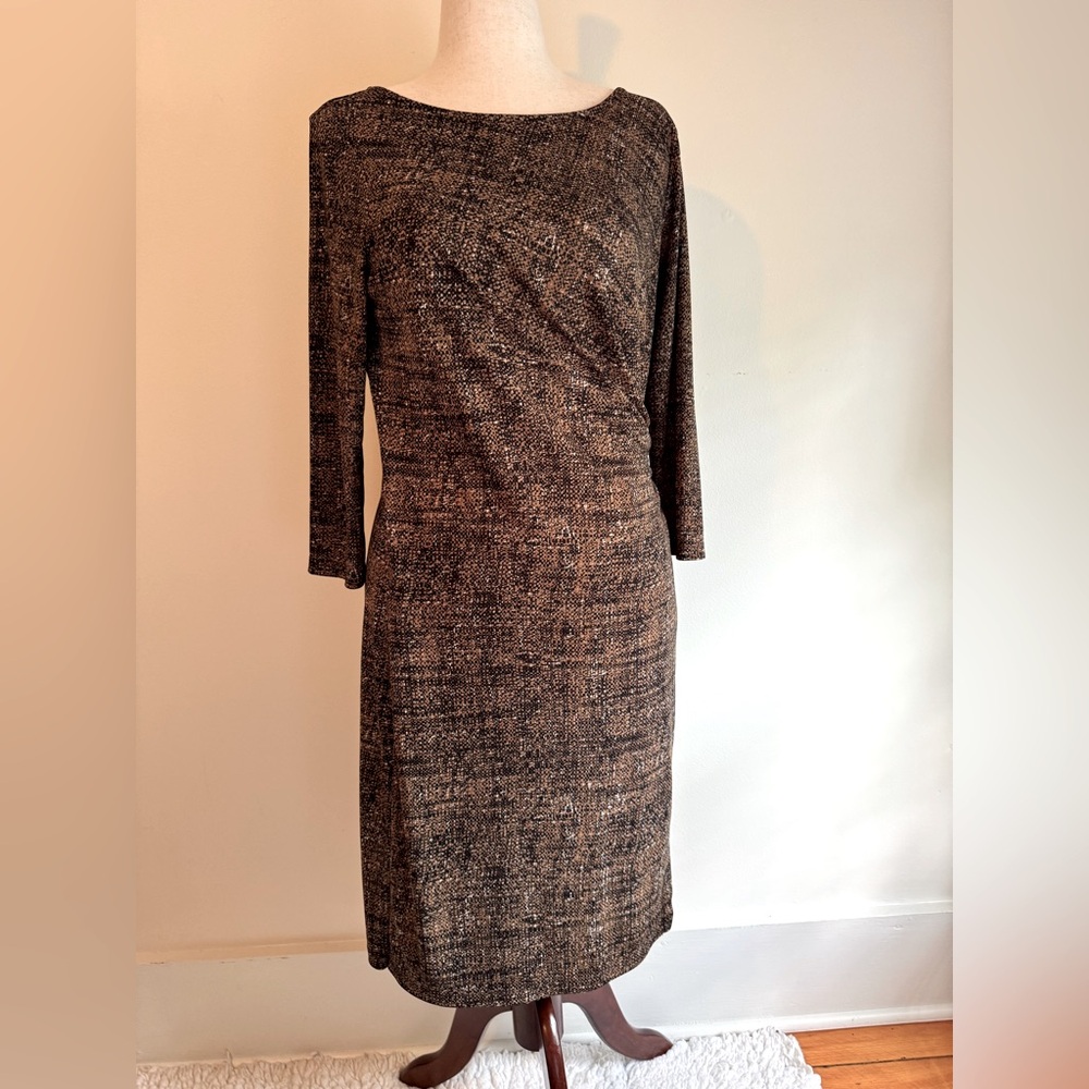 Talbots Brown/Black Textured Print Ruched Sheath Dress – Size Large